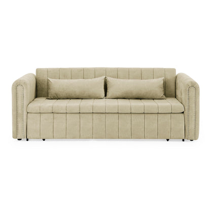 Divano letto estraibile in schiuma beige a 3 posti con cassetti