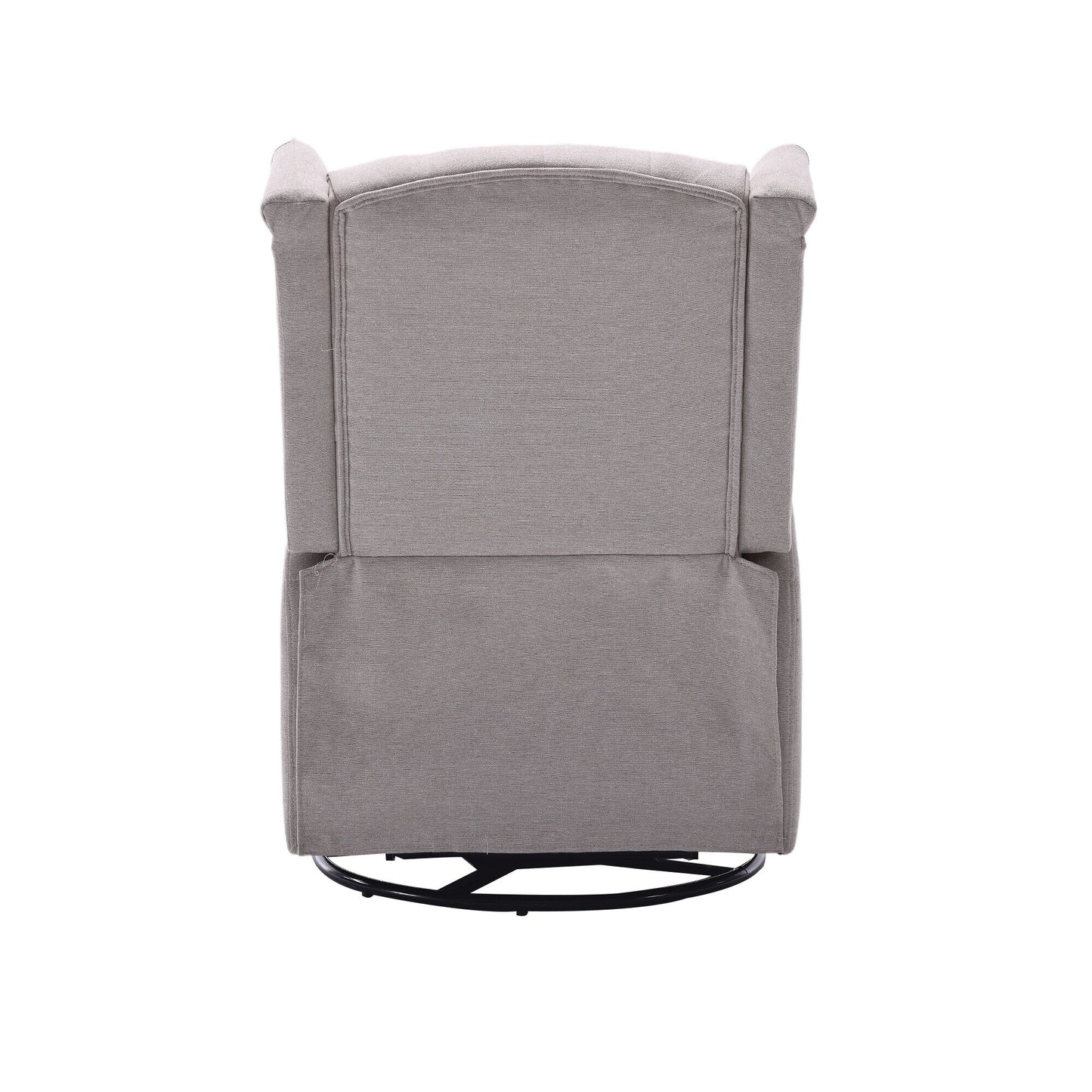 Poltrona reclinabile manuale girevole a 360° in lino beige con schienale imbottito con bottoni e poggiapiedi per soggiorno e camera da letto