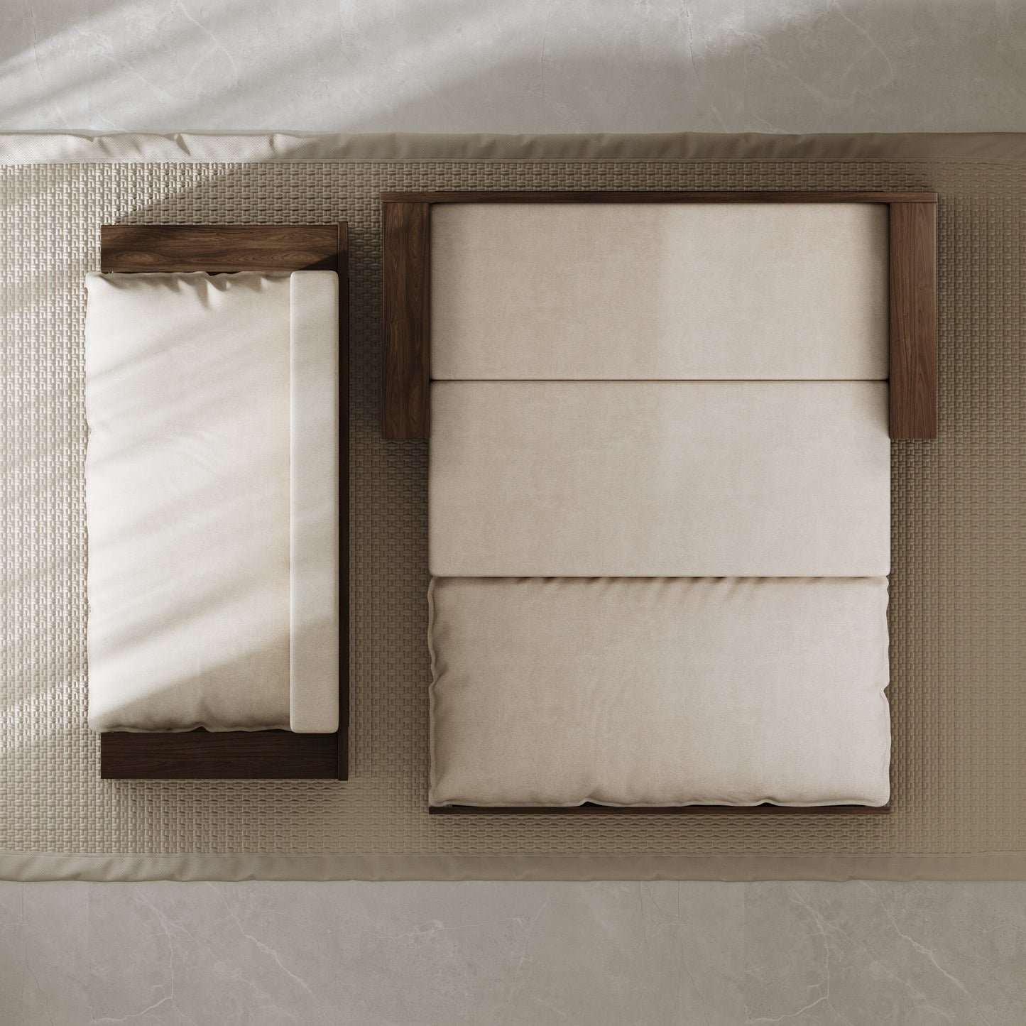 Divano letto trasformabile beige con contenitore