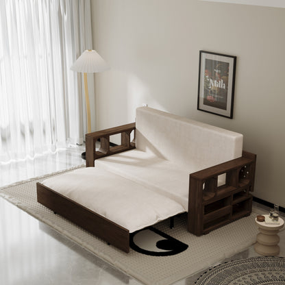 Divano letto trasformabile beige con contenitore