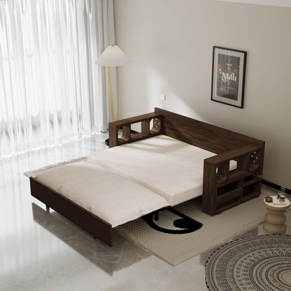 Divano letto trasformabile beige con contenitore