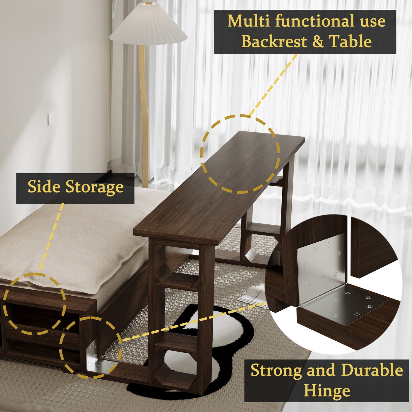 Divano letto trasformabile beige con contenitore