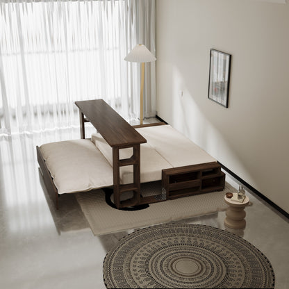 Divano letto trasformabile beige con contenitore