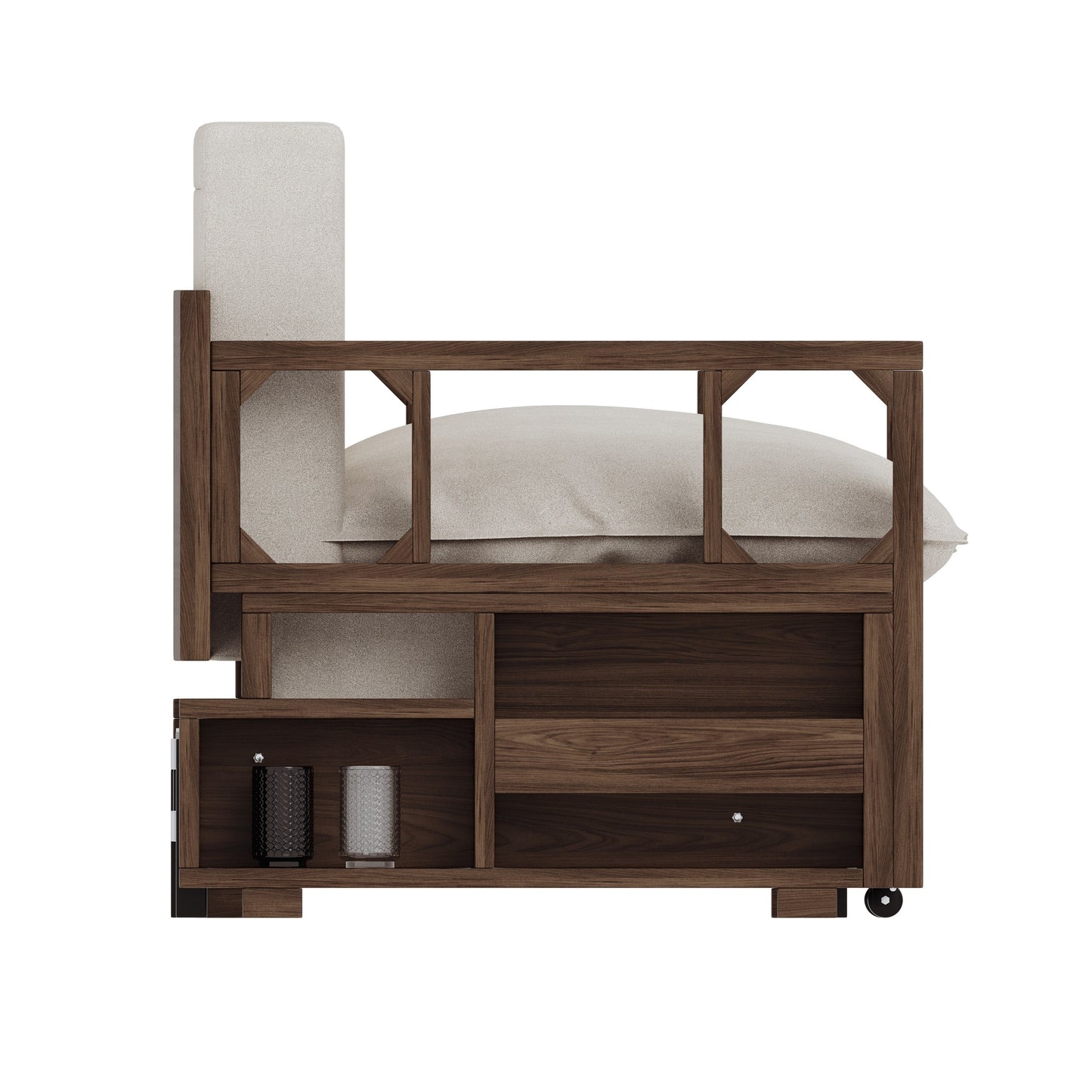 Divano letto trasformabile beige con contenitore