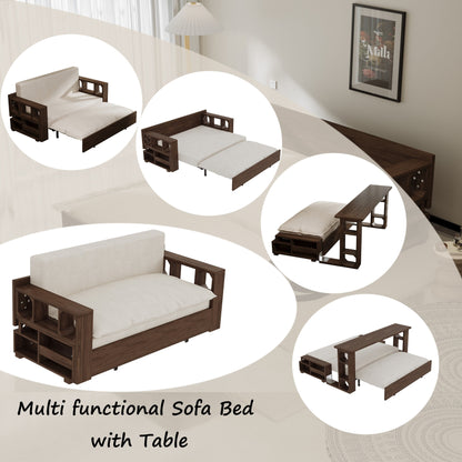 Divano letto trasformabile beige con contenitore