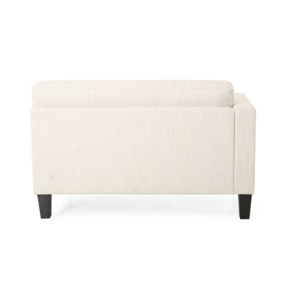 Divano moderno beige 101 a 3 posti con gambe in legno e due cuscini per soggiorno