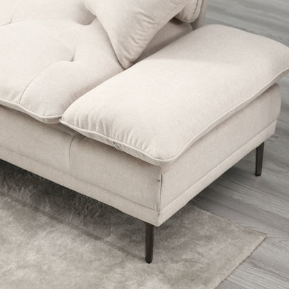 Divano a due posti in lino beige moderno 102.36 con braccioli regolabili e cuscini trapuntati per soggiorno