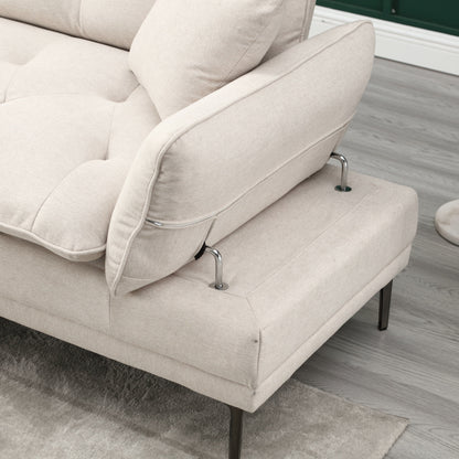 Divano a due posti in lino beige moderno 102.36 con braccioli regolabili e cuscini trapuntati per soggiorno