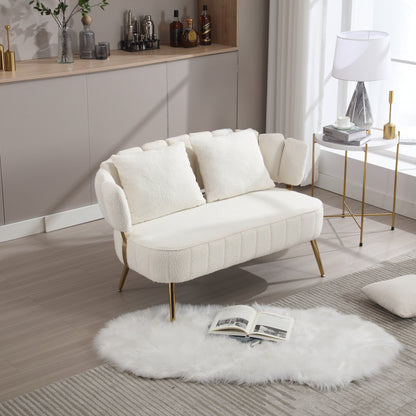 Divano a due posti imbottito in stile moderno beige 51,97 con struttura in metallo e cuscini per soggiorno