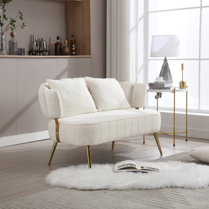 Divano a due posti imbottito in stile moderno beige 51,97 con struttura in metallo e cuscini per soggiorno