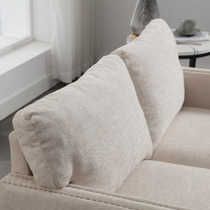 Divano a due posti imbottito in ciniglia beige moderno da 52,36 pollici con tasca e borchie per soggiorno