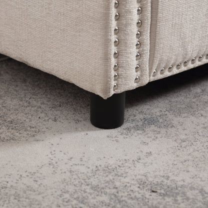 Divano a due posti imbottito in ciniglia beige moderno da 52,36 pollici con tasca e borchie per soggiorno