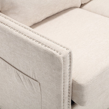 Divano a due posti imbottito in ciniglia beige moderno da 52,36 pollici con tasca e borchie per soggiorno