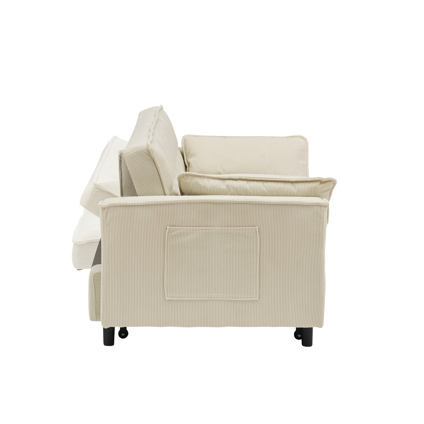 Divano letto estraibile in velluto a coste beige moderno da 54,3 pollici con schienale regolabile e cuscini per soggiorno