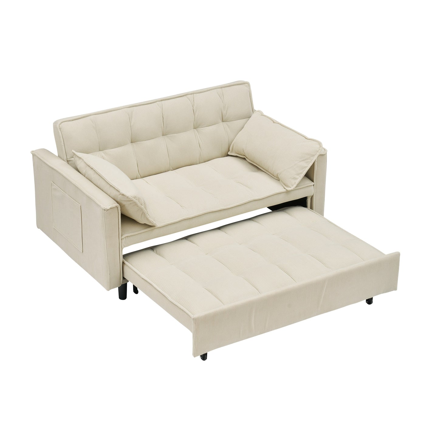 Divano letto estraibile in velluto a coste beige moderno da 54,3 pollici con schienale regolabile e cuscini per soggiorno