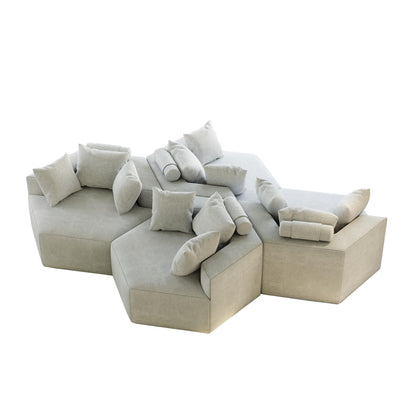 Divano letto singolo moderno beige da 54 pollici in ciniglia e spugna con cuscino per schienale per soggiorno