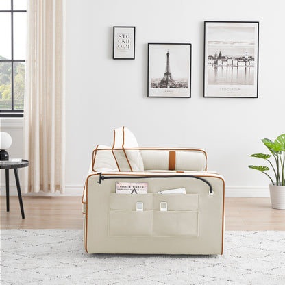 Divano letto trasformabile in velluto beige moderno da 55,5 pollici, con cuscini e tasche laterali per soggiorno