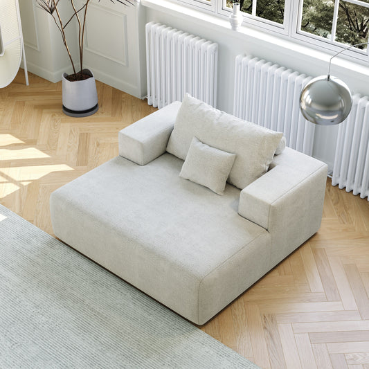 Divano letto singolo moderno beige da 55 pollici in ciniglia e spugna con cuscino per schienale per soggiorno