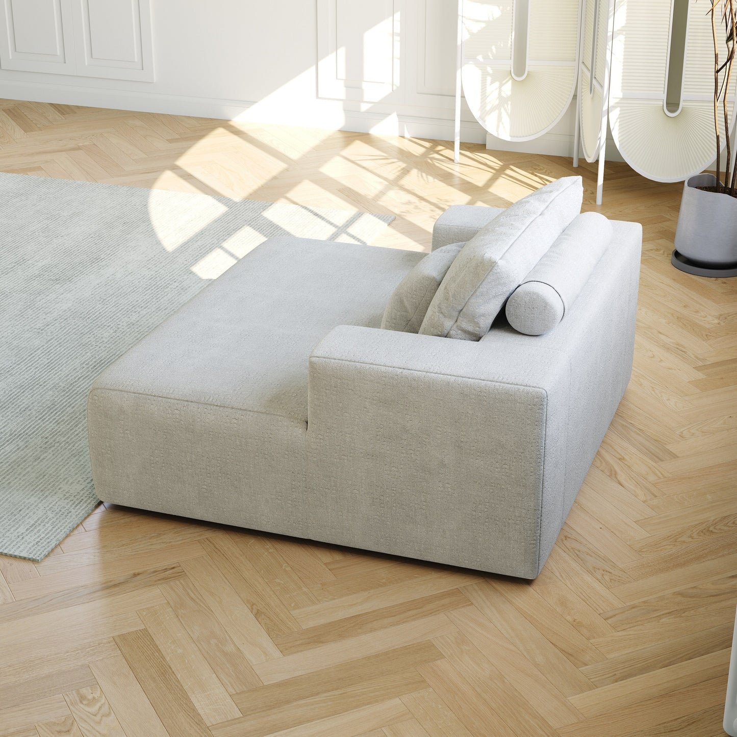 Divano letto singolo moderno beige da 55 pollici in ciniglia e spugna con cuscino per schienale per soggiorno