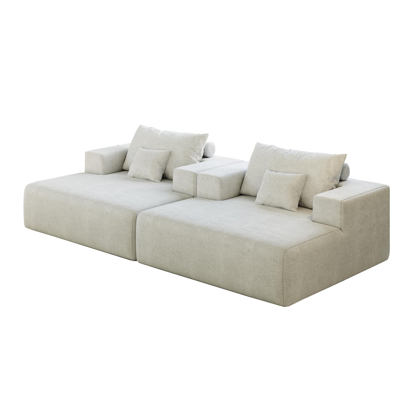 Divano letto singolo moderno beige da 55 pollici in ciniglia e spugna con cuscino per schienale per soggiorno