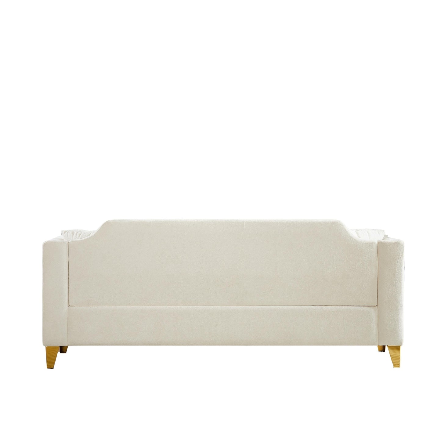 Divano moderno beige da 61,5 posti in ciniglia con bottoni, bracciolo decorato con chiodi in rame e 2 cuscini per soggiorno