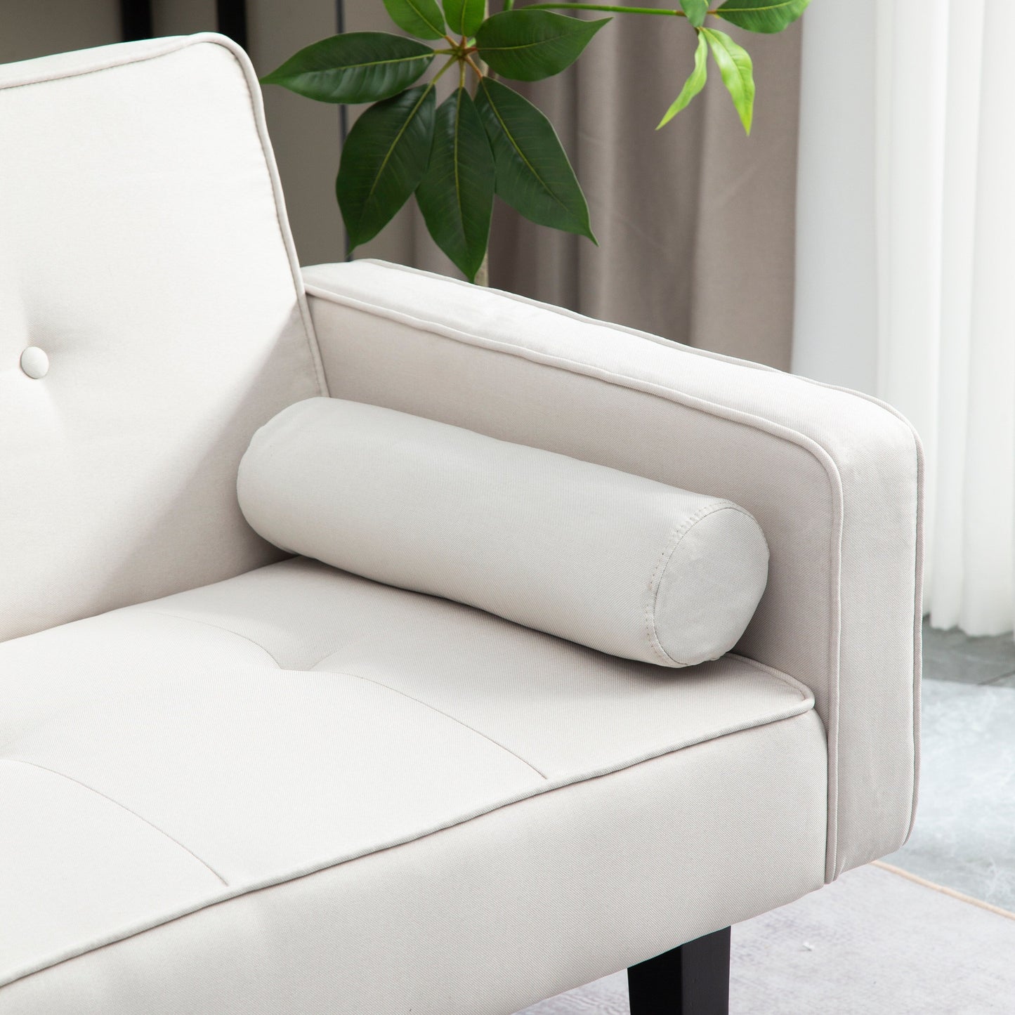 Divano letto futon convertibile beige moderno da 71,65 pollici a 3 posti con gambe in legno massello e cuscini per soggiorno