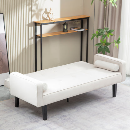 Divano letto futon convertibile beige moderno da 71,65 pollici a 3 posti con gambe in legno massello e cuscini per soggiorno