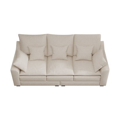 Divano moderno beige 78,7 in poliestere a 3 posti con cuscini e gambe in legno massello per soggiorno