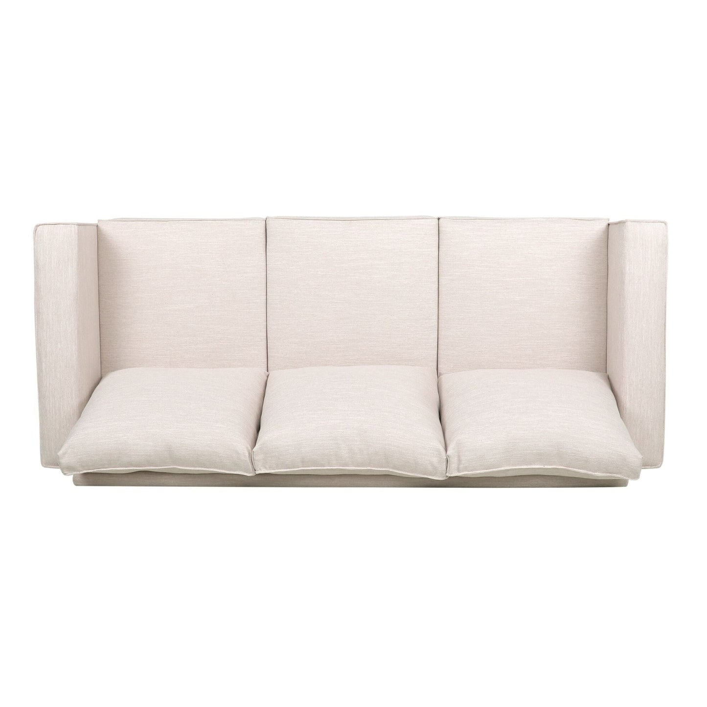 Divano imbottito moderno beige 80.25 a 3 posti con cuscini e gambe in legno per soggiorno