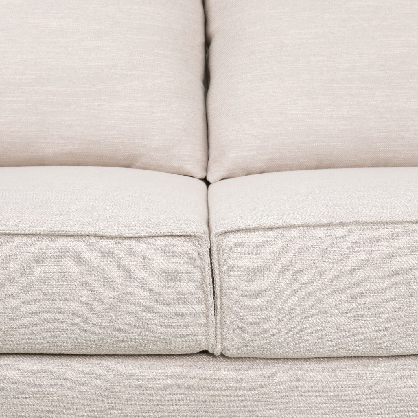 Divano imbottito moderno beige 80.25 a 3 posti con cuscini e gambe in legno per soggiorno