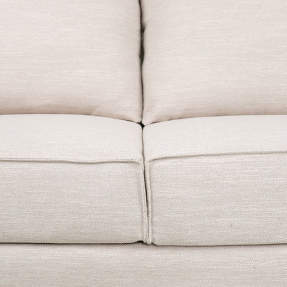 Divano imbottito moderno beige 80.25 a 3 posti con cuscini e gambe in legno per soggiorno