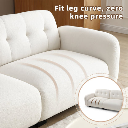 Divano moderno beige Teddy a 3 posti con seduta profonda, gambe in legno e rivestimento per soggiorno