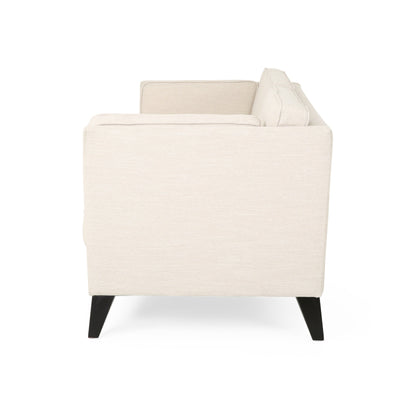 Divano moderno beige da 82,5 posti con gambe in legno di betulla e cuscini laterali per soggiorno