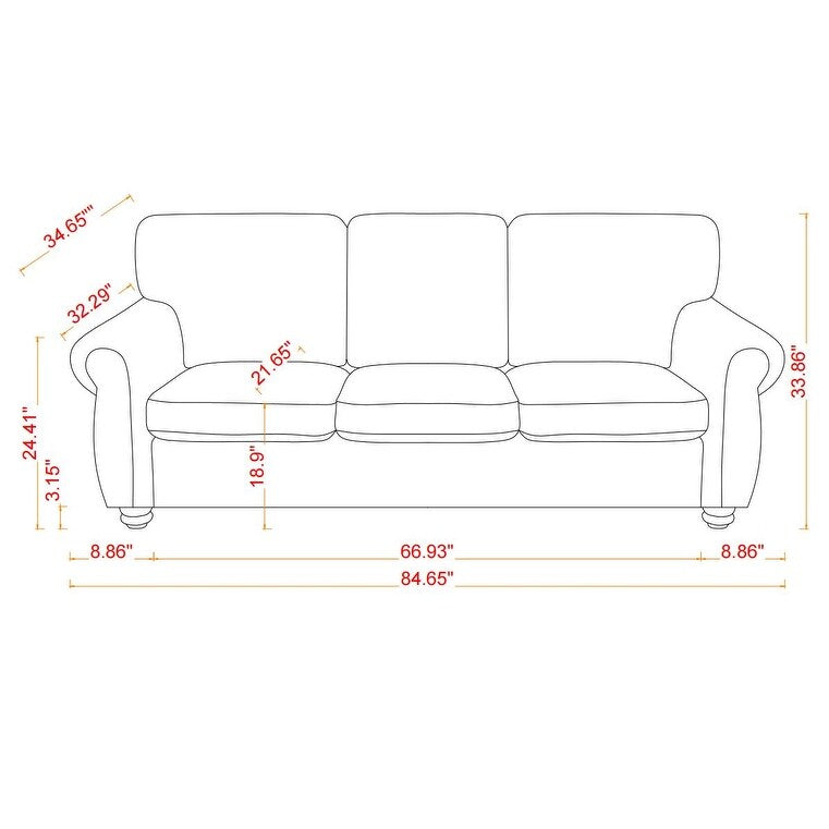 Divano moderno beige 84.6 in ciniglia a 3 posti con braccioli arrotolati e struttura in legno massello per soggiorno