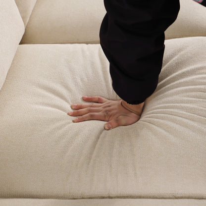 Divano moderno beige 84.6 in ciniglia a 3 posti con braccioli arrotolati e struttura in legno massello per soggiorno