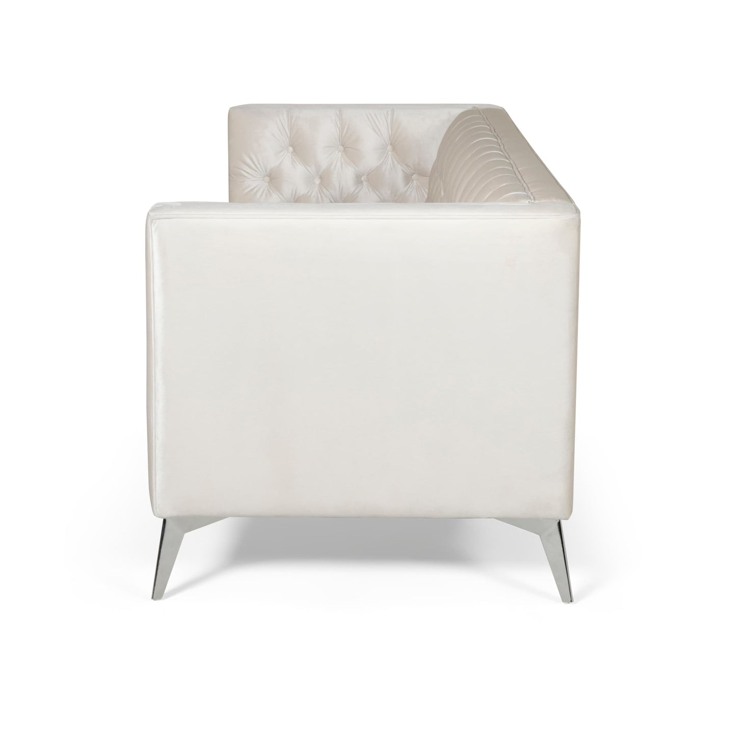 Divano moderno beige 86,75 in similpelle con bottoni, trapuntato, gambe in ferro lisce a forma di T per soggiorno