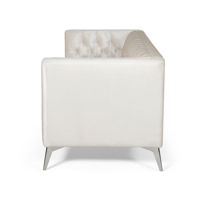 Divano moderno beige 86,75 in similpelle con bottoni, trapuntato, gambe in ferro lisce a forma di T per soggiorno