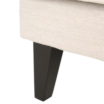 Divano moderno beige 86 a 3 posti con gambe in legno e schienale trapuntato per soggiorno