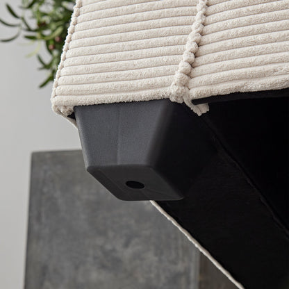 Divano moderno beige 87.4 in velluto a coste a 3 posti con seduta profonda, portabicchieri e borse portaoggetti per soggiorno