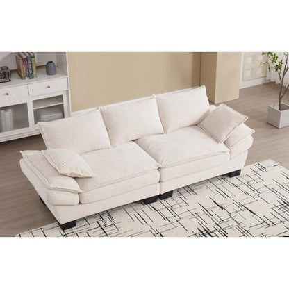 Divano a vela beige moderno 88.6 in velluto a coste a 3 posti con due cuscini e ampi piedini in plastica per il soggiorno