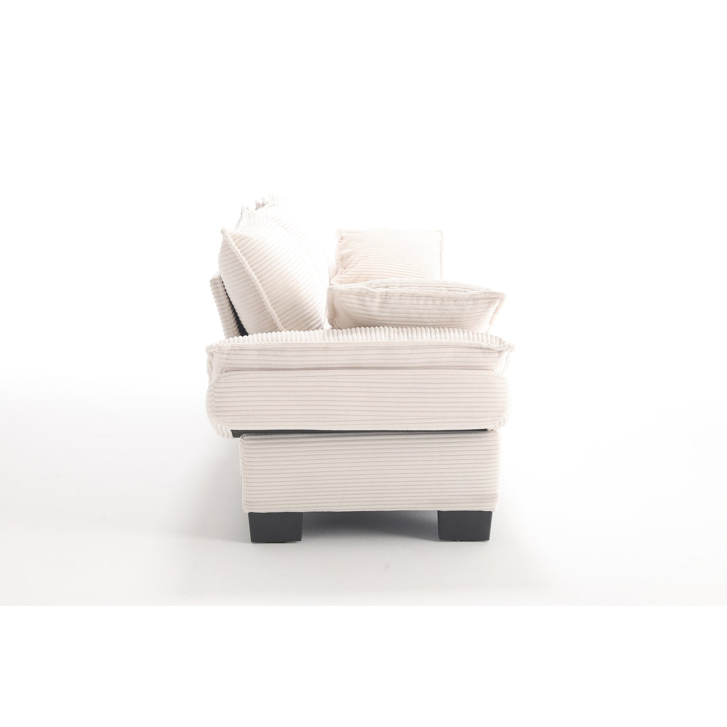 Divano a vela beige moderno 88.6 in velluto a coste a 3 posti con due cuscini e ampi piedini in plastica per il soggiorno