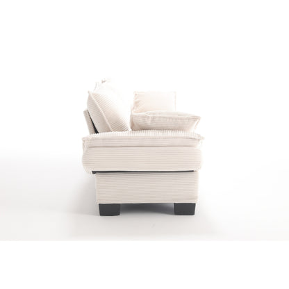 Divano a vela beige moderno 88.6 in velluto a coste a 3 posti con due cuscini e ampi piedini in plastica per il soggiorno