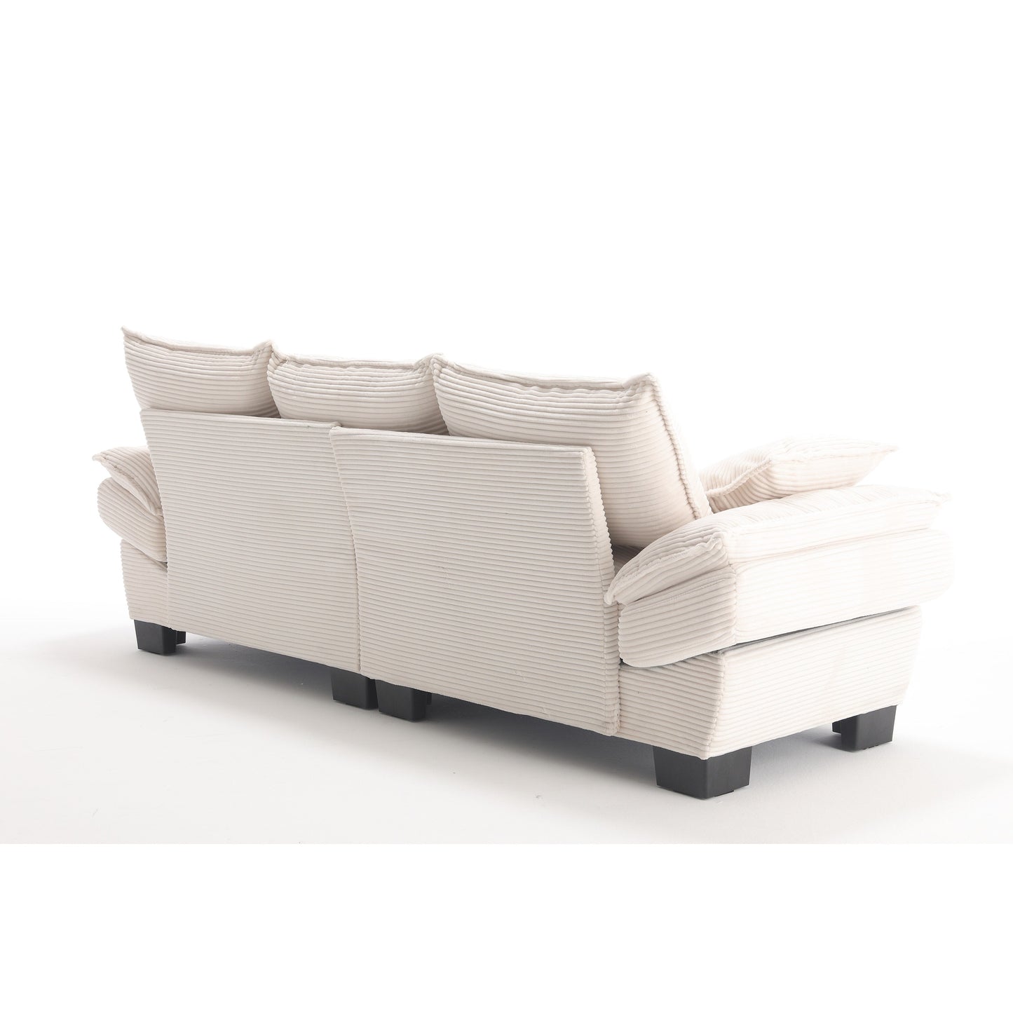 Divano a vela beige moderno 88.6 in velluto a coste a 3 posti con due cuscini e ampi piedini in plastica per il soggiorno