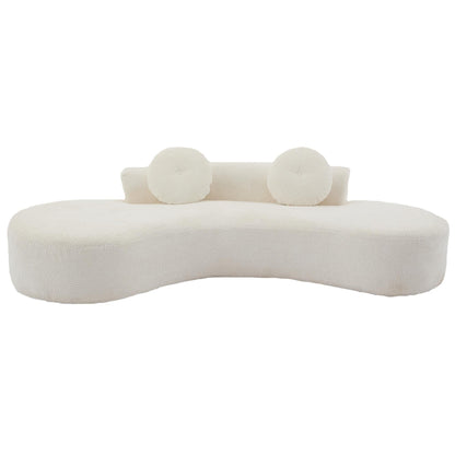 Divano moderno minimalista beige 105,5 in velluto a coste curvo con 2 cuscini, non richiede montaggio