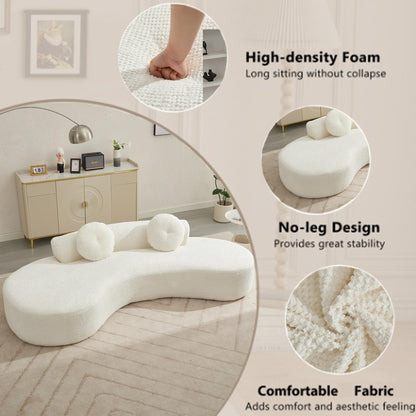 Divano moderno minimalista beige 105,5 in velluto a coste curvo con 2 cuscini, non richiede montaggio