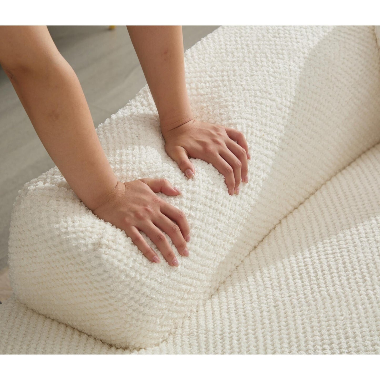 Divano moderno minimalista beige 105,5 in velluto a coste curvo con 2 cuscini, non richiede montaggio