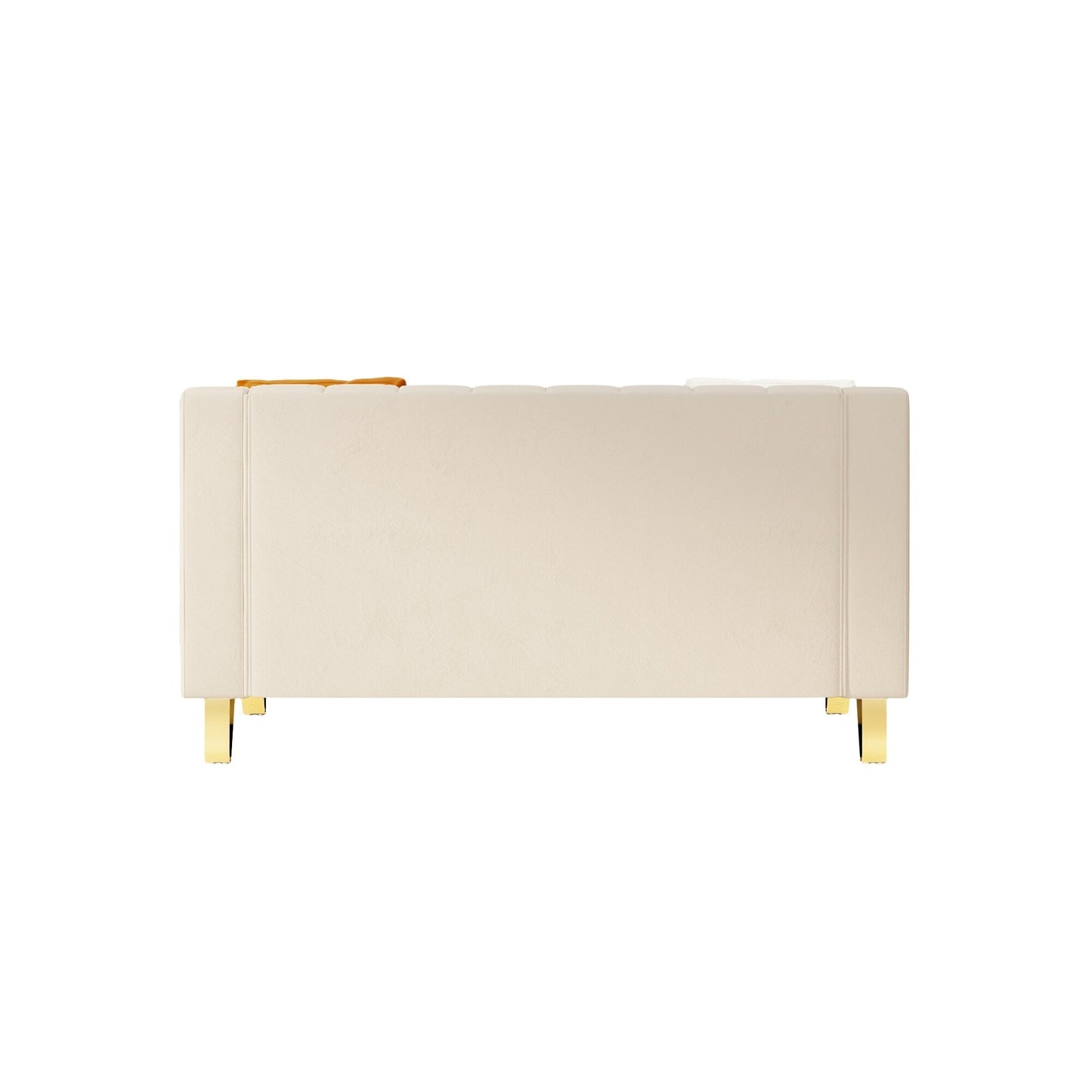 Divano moderno in velluto beige con dettagli dorati e cuscini morbidi per il soggiorno