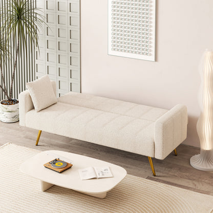 Divano letto pieghevole multifunzionale beige con gambe in metallo e cuscino
