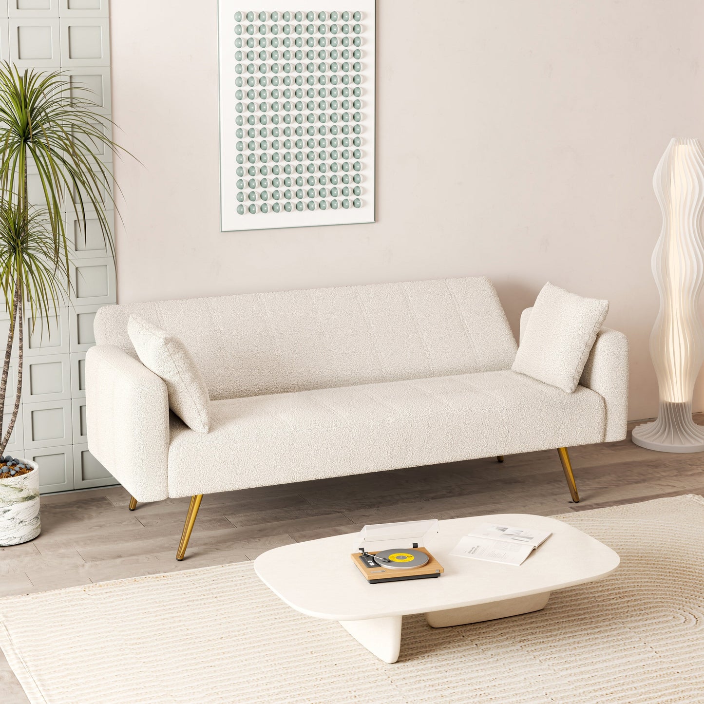 Divano letto pieghevole multifunzionale beige con gambe in metallo e cuscino