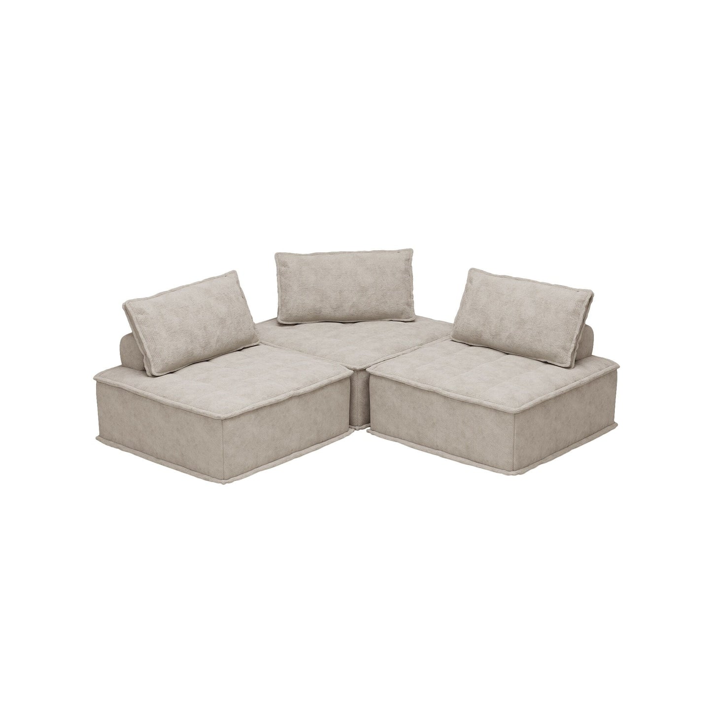 Set di divani modulari quadrati in ciniglia beige oversize da 3 pezzi con cuscini in schiuma ad alta densità, combinazione libera